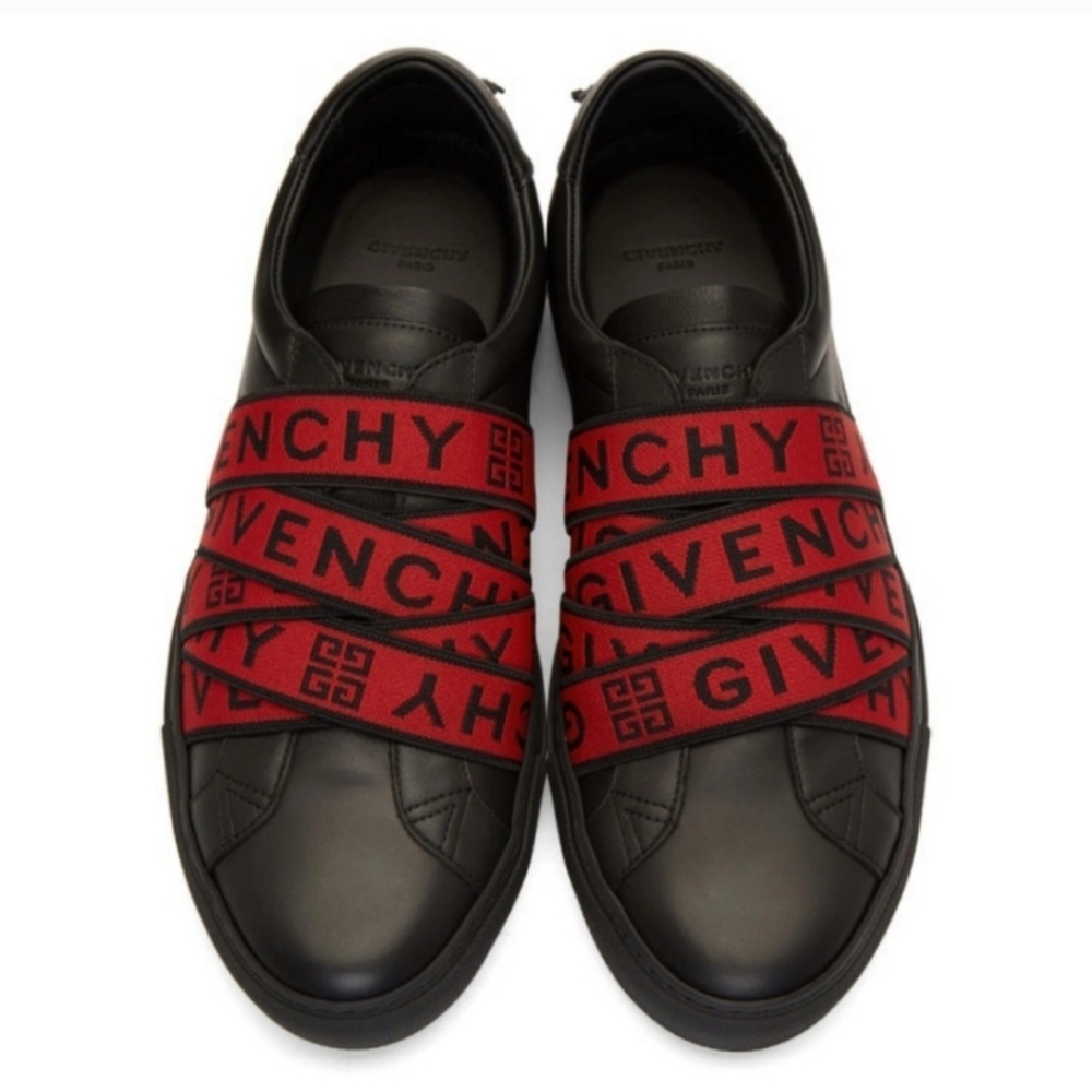 MEN SIZE 8 Givenchy Black and Red Low-Top Sneakers with Elastic Straps